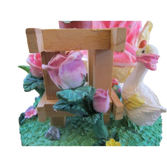 Fabric Mache Mrs. Easter Bunny Figurine With Tulips Eggs Duckling GUC - Picture 12 of 16